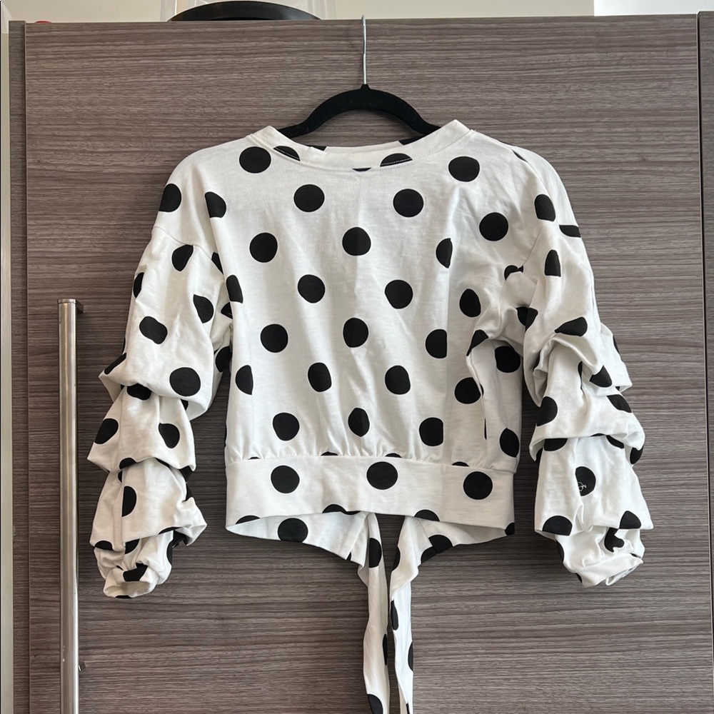 Polka Dot Ruffle Sleeve Top